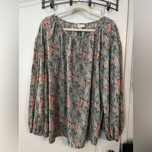 Ava and Viv Peasant Top ditsy Floral Pink women’s X (14W) Cottagecore preppy NWT